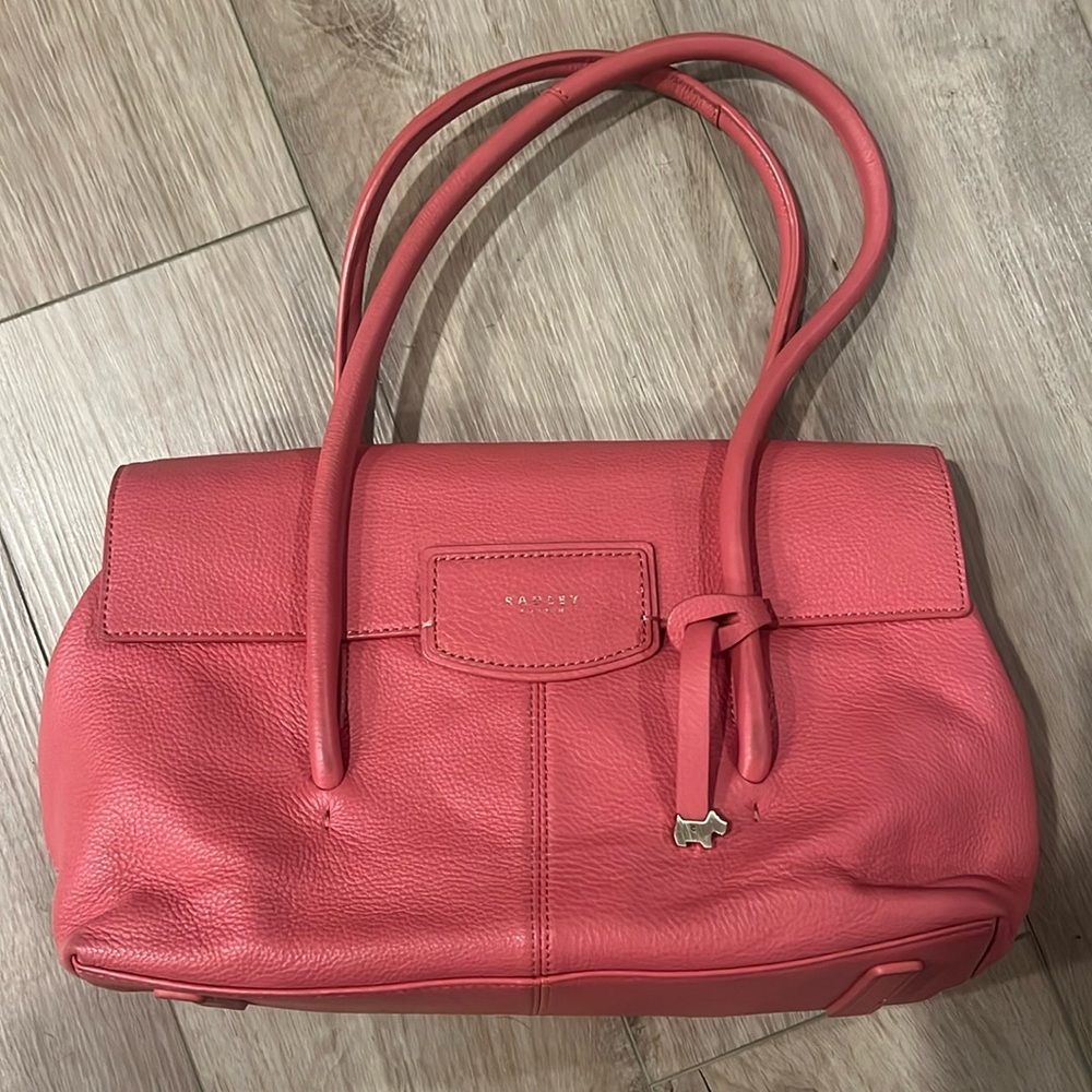 Radley London Coral Pink Pebbled Leather Shoulder Bag Purse Burnham Beeches